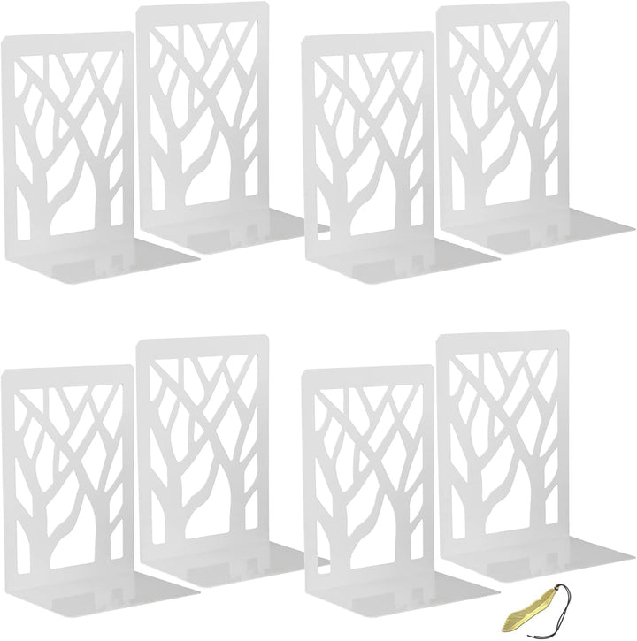 Mgood 4 Paar Buchstütze, Buchstützen Metall, Buchstützen Weiss, Bücher Halter, Bücherhalter für Rega