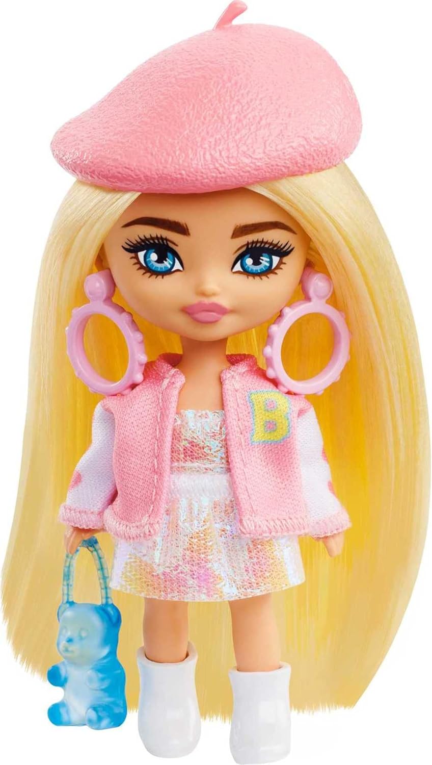 Barbie Extra Mini Minis, Extra Mini Minis Barbiepuppe mit blonden Haaren, rosa & weissem Outfit,Bask