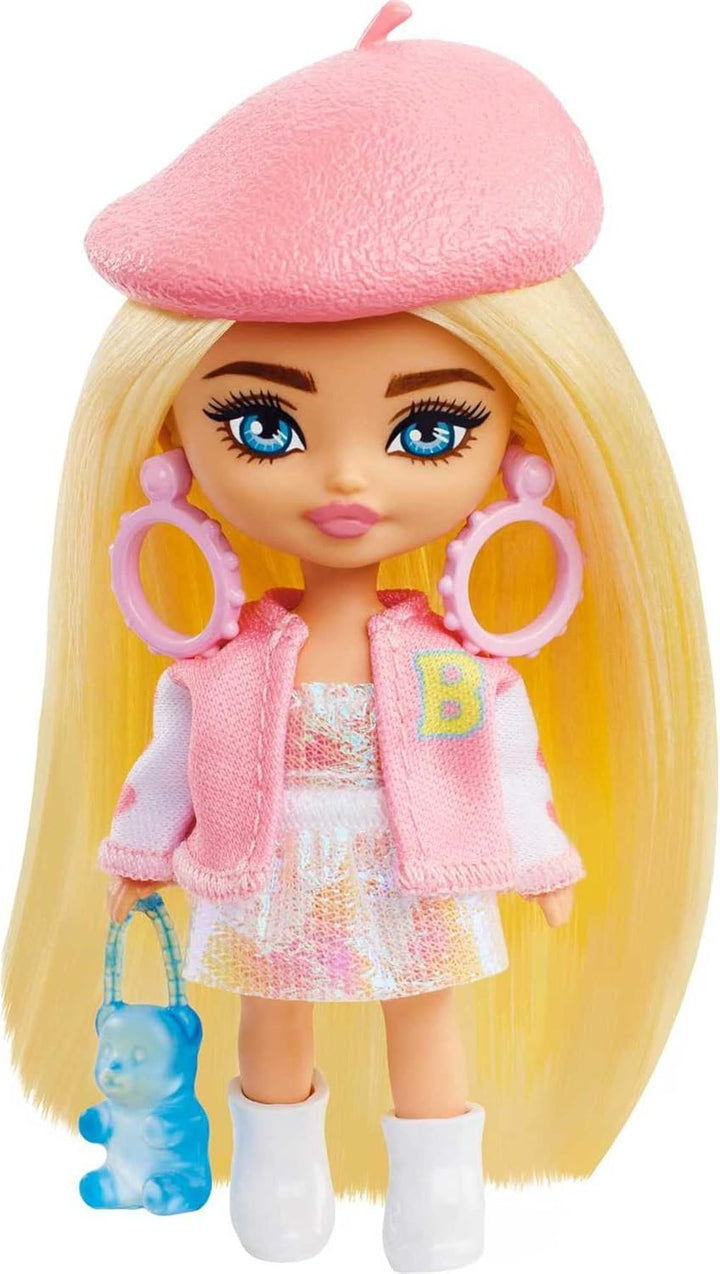 Barbie Extra Mini Minis, Extra Mini Minis Barbiepuppe mit blonden Haaren, rosa & weissem Outfit,Bask