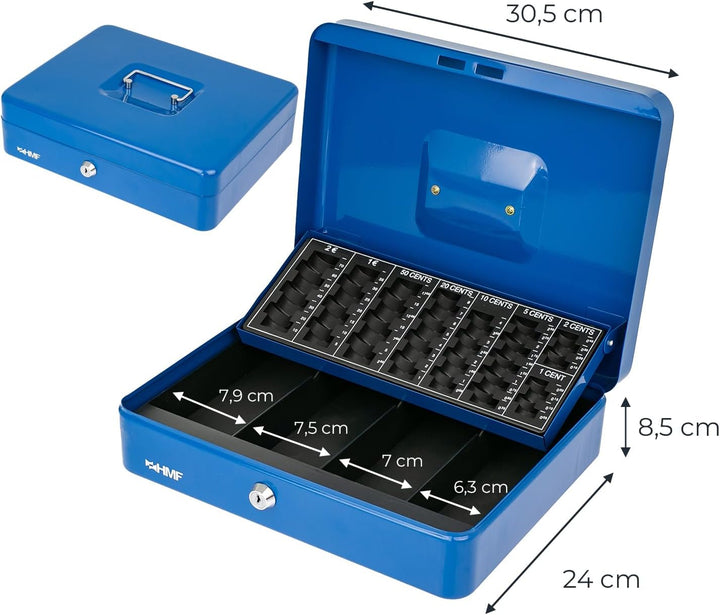HMF 4215-05 Geldkassette abschliessbar mit Münzzählbrett | 30,5 x 24 x 8,5 cm | Blau, Blau