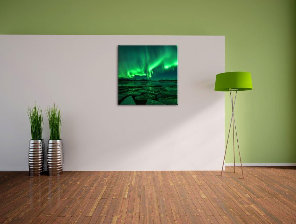 Polarlicht am Himmel, Format: 70x70 auf Leinwand, XXL riesige Bilder fertig gerahmt mit Keilrahmen,