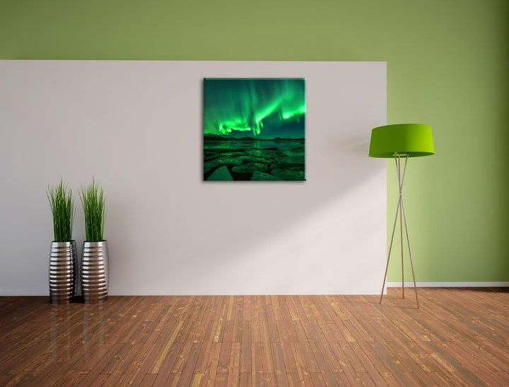 Polarlicht am Himmel, Format: 70x70 auf Leinwand, XXL riesige Bilder fertig gerahmt mit Keilrahmen,