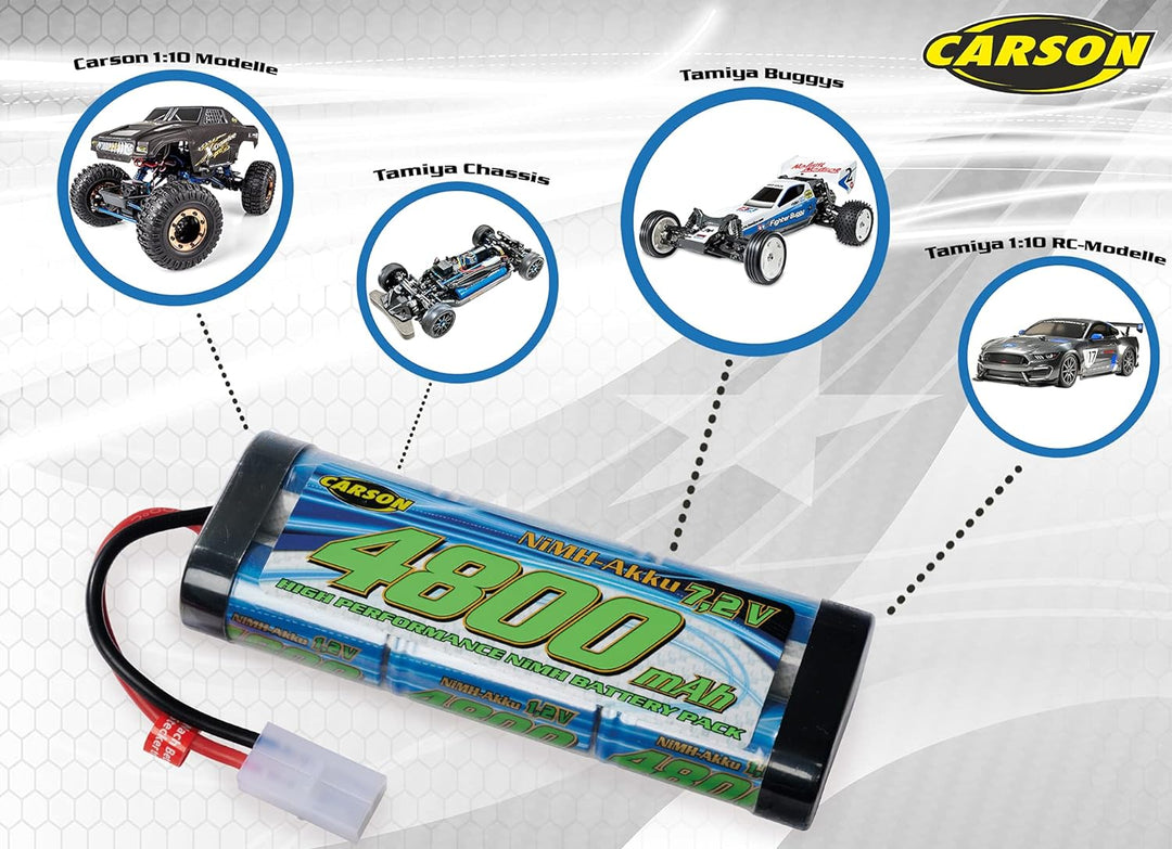 Carson 500608228-7,2V/4800mAh NiMH Race Akku TAM, wiederaufladbar, mit Tamiya Stecker, Akkupack für