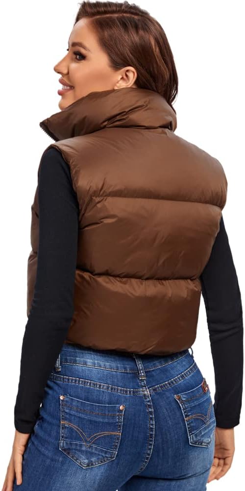fuinloth Damen Weste Kurz Stehkragen Steppweste Warm Winter Crop Puffer Weste mit Reissverschluss Är