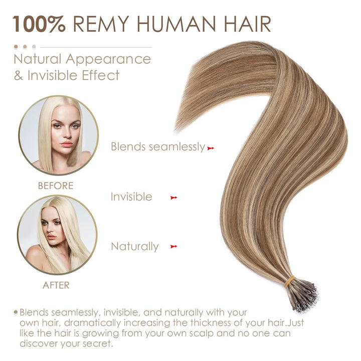 Silk-co Haarteile Echthaar Nanoring Extensions Loop Haarverlängerung 100% Human Hair Weich Natürlich