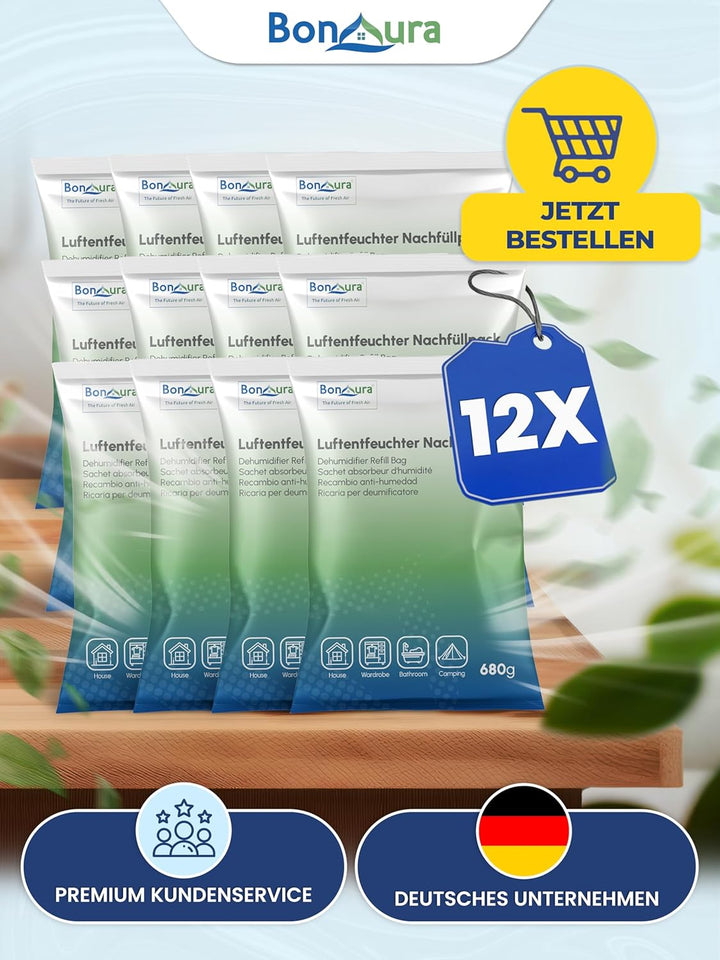 BonAura® Luftentfeuchter ohne Strom | Raumentfeuchter bis 23m² für Keller, Bad | mit 680g Luftenfeuc