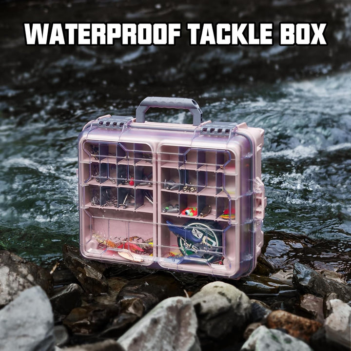 THKFISH Wasserdichter Angelkoffer, Angelköder Box, Angelwerkzeugkiste, Tragbare Angelbox mit zwei 35