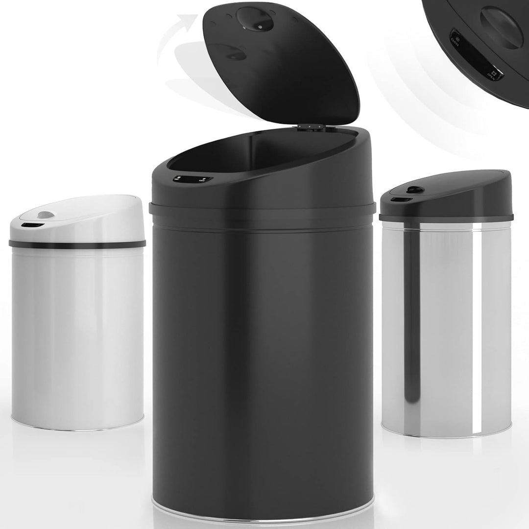 Jago® Mülleimer mit Sensor - 30/40/50/60L, Edelstahl/verzinkter Stahl, Rund, mit Klemmring, für Küch