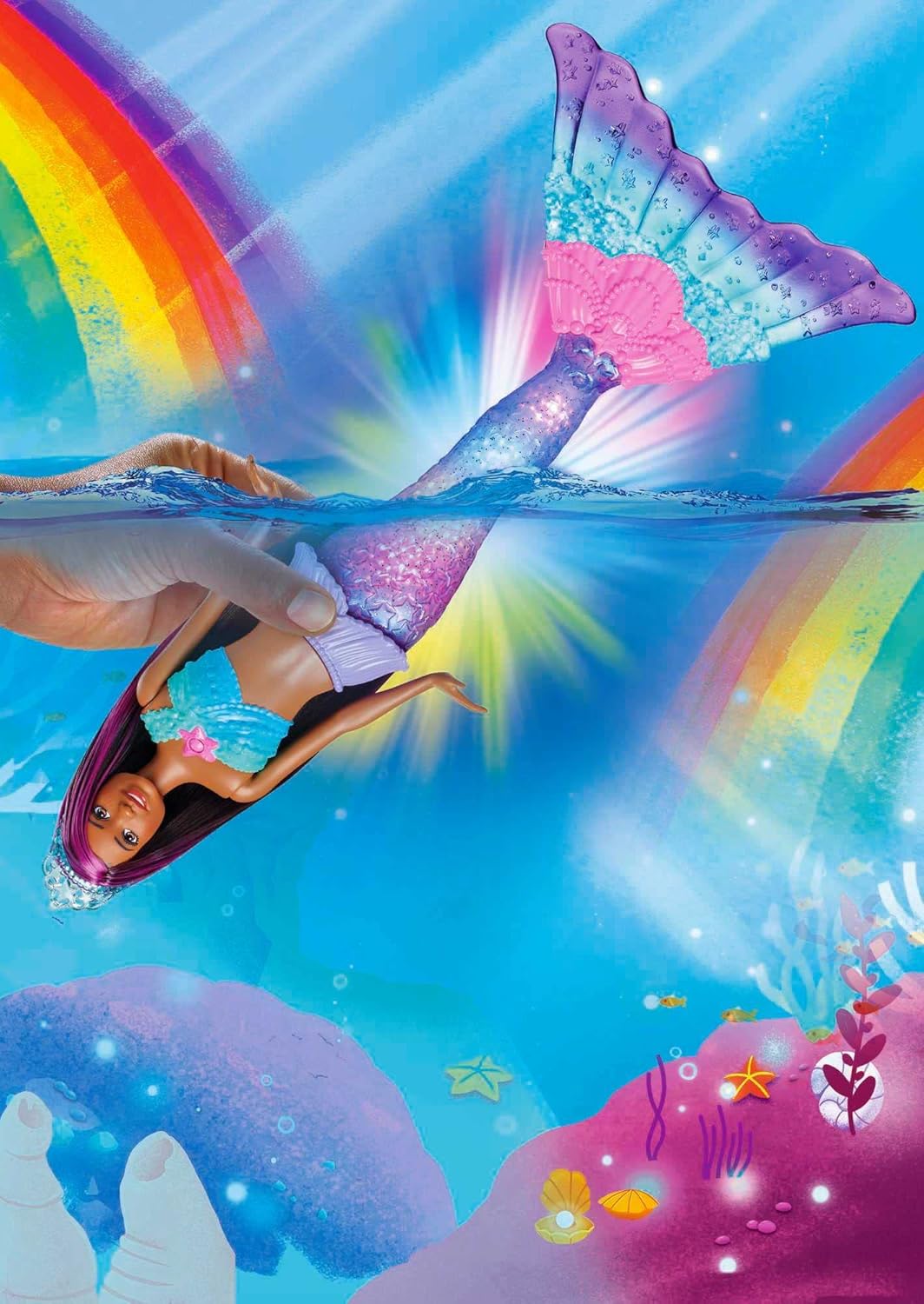 Barbie Dreamtopia Meerjungfrau, Meerjungfrau mit braunen Haaren, 4 Licht- und Soundeffekte, Barbiepu