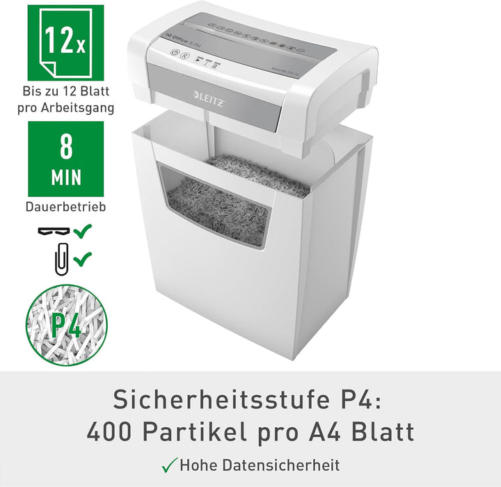 Leitz IQ Office S Aktenvernichter, 14-12 Blatt Kapazität (70-80 g/m²), Partikelschnitt, Sicherheitss