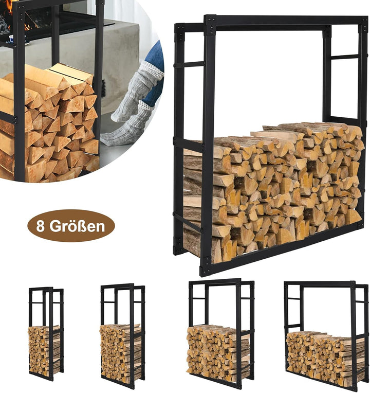 Lospitch Kaminholzregal, Innen Brennholzregal Holzhalter aus Stahl, Stabiles Metall-Gestell In Matt