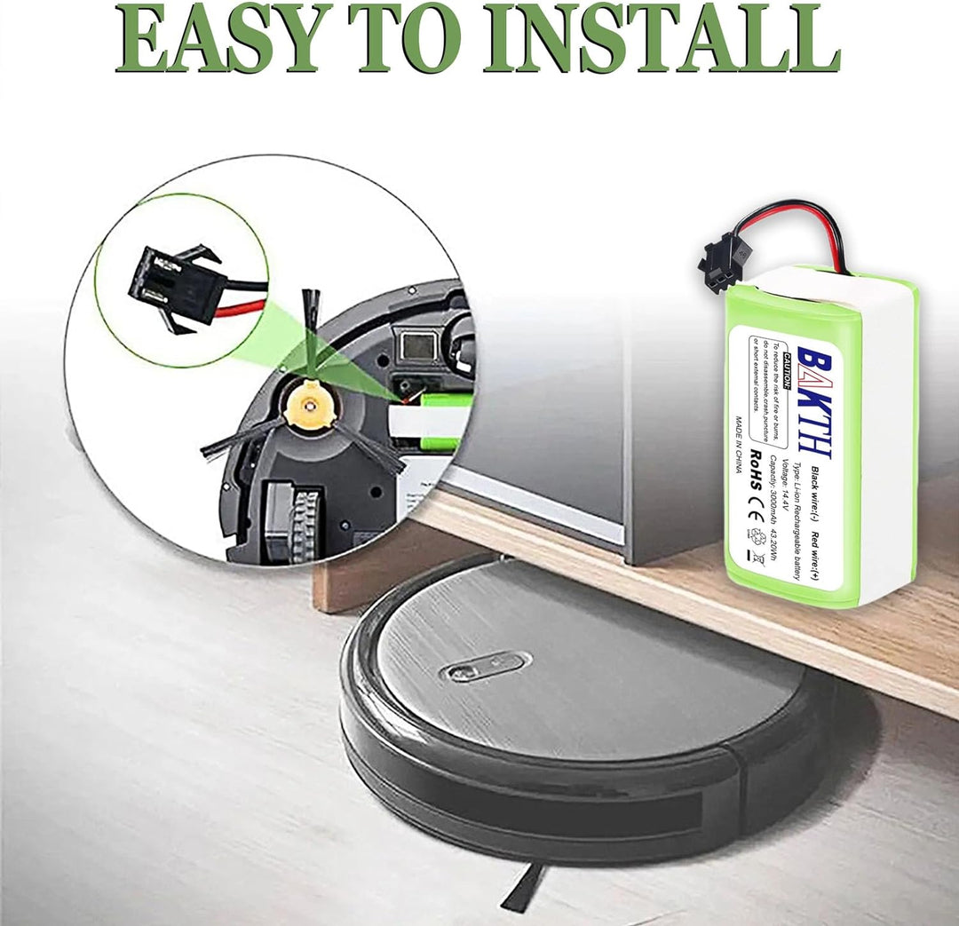 BAKTH Ersatz-Akku, 3000 mAh, 14,4 V, Li-Ion, kompatibel mit Eufy RoboVac 11, 11S, 11S Max, 12, 15C,