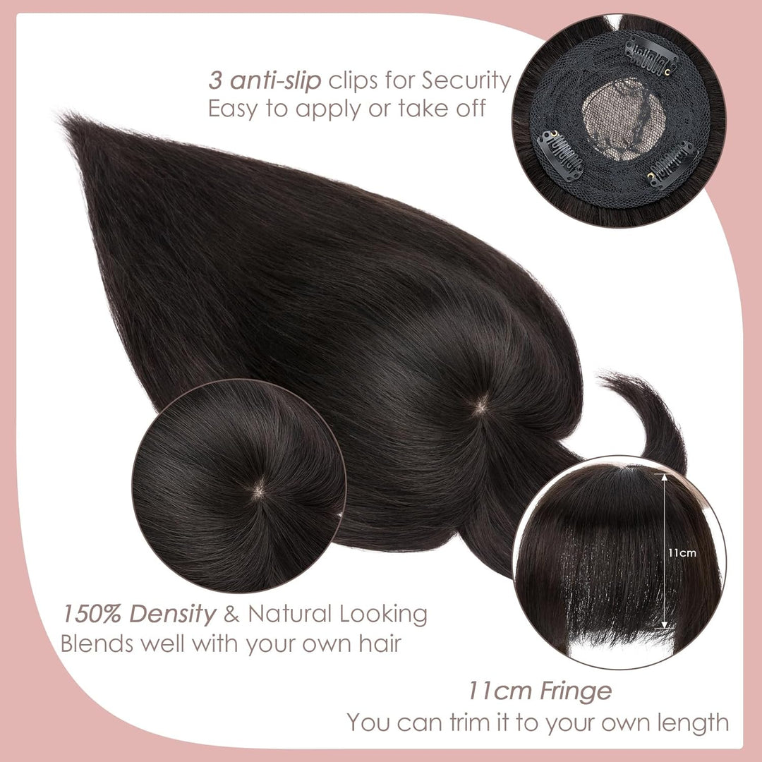 Clip in Extensions Echthaar Topper Extensions Echthaar mit Pony(11cm lang) Haarteile Echthaar Toupet