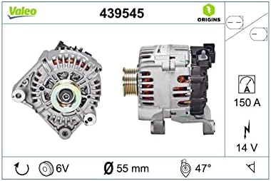 VALEO 439545 Generator Ladestrom des Generators: 150 Amp Rippen: 6 rippen Riemenscheibe Ø: 54,8 mm S