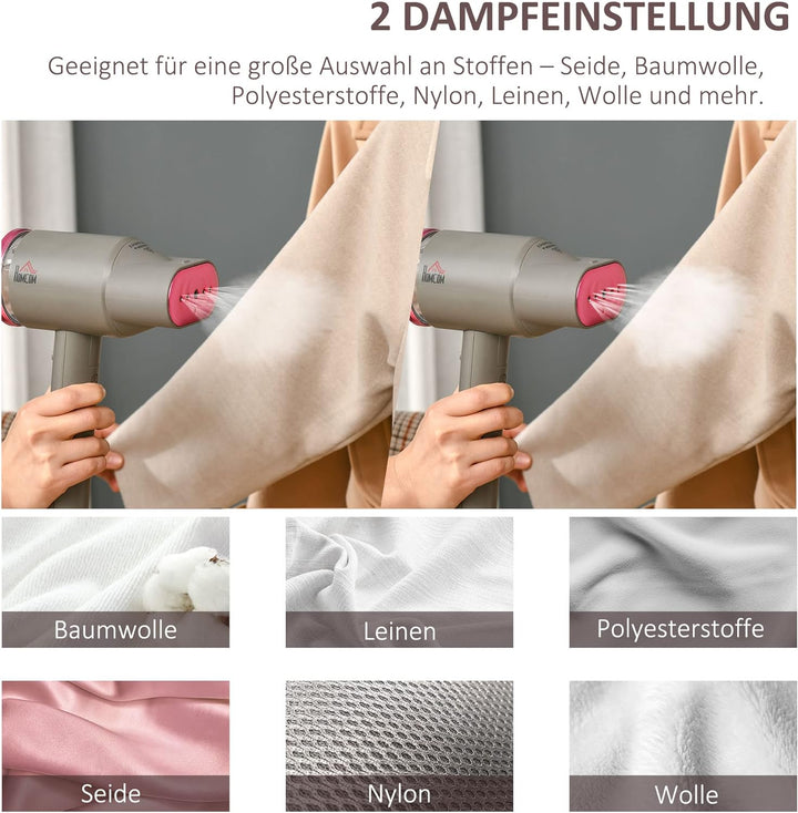 HOMCOM Dampfglätter Dampfbürste Steamer Reisebügeleisen faltbar Kleidung Hemden Dampfbügeleisen mit