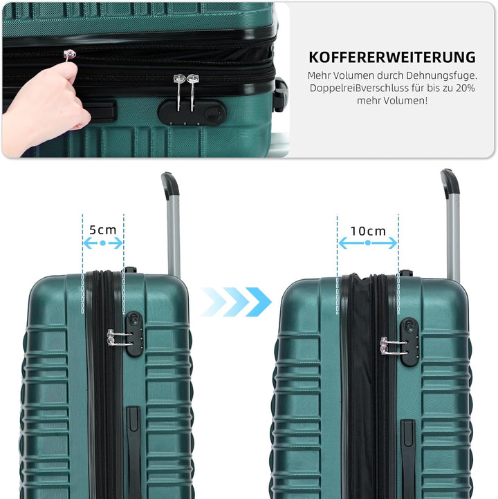 BEIBYE Hartschalen Koffer Trolley Rollkoffer Reisekoffer Zwillingsrollen Kofferset (Dunkelgrün, Set)