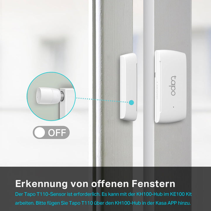 Bündel von TP-Link Kasa Smartes Heizkörperthermostat KE100 KIT + TP-Link Tapo T110 Smart Kontakt Sen