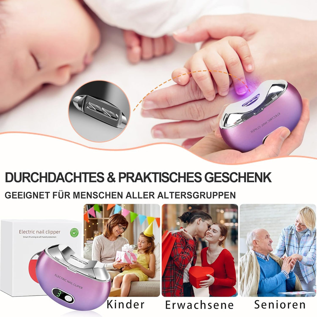 Automatischer elektrischer Nagelknipser mit 3 Geschwindigkeitsstufen und Nagelklammeraufbewahrung, L