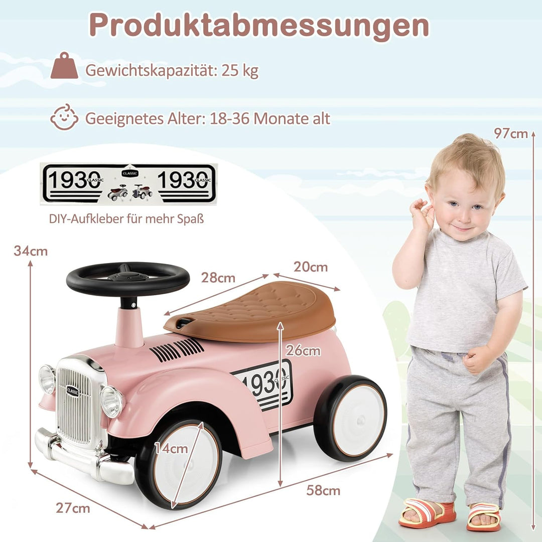 COSTWAY Rutschauto, Rutscherfahrzeug mit Stauraum & Kippschutz, Kinderfahrzeug mit Lenkrad & Sound,