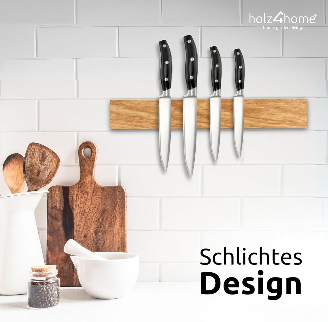 holz4home® Magnetleiste Messer Eichenholz 40x6 cm I Messerleiste magnetisch zum Kleben oder Schraube
