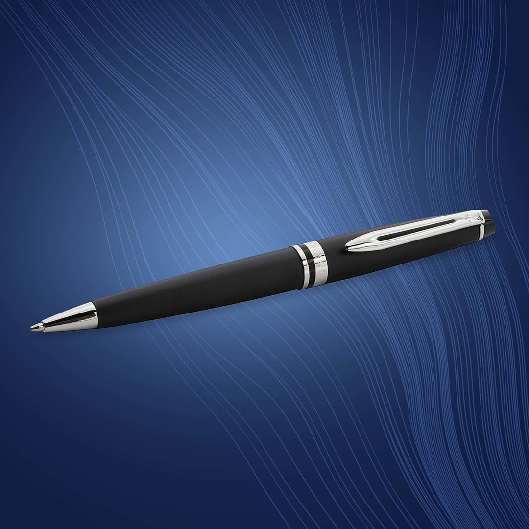 Waterman Expert Kugelschreiber | Mattschwarz | Chromzierteile | Mittlere Spitze | Blaue Tinte | Gesc
