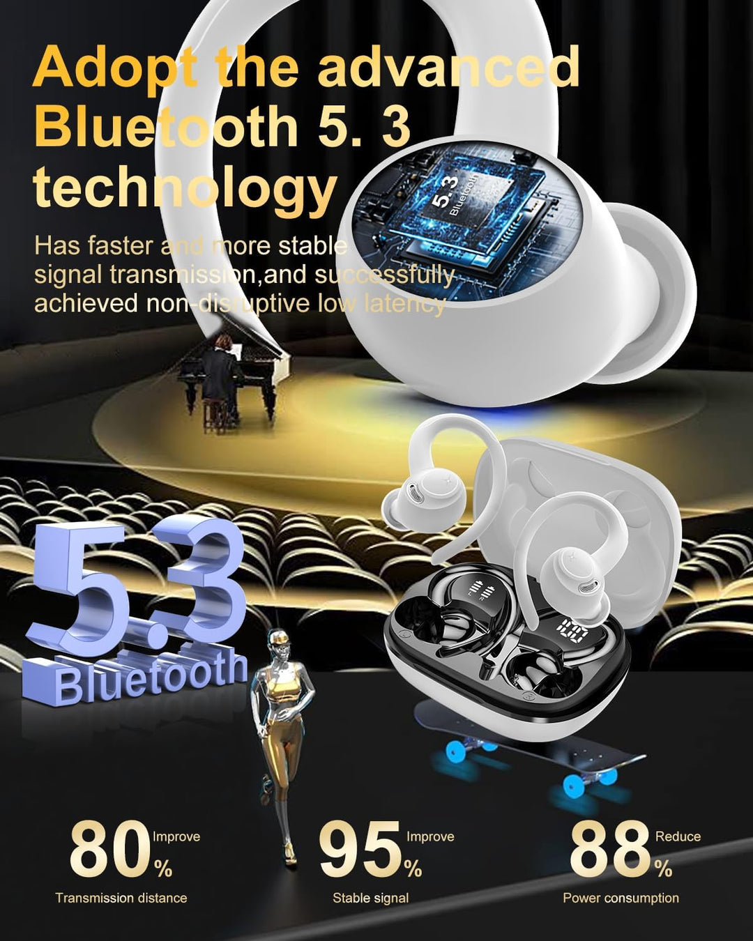 Bluetooth Kopfhörer Sport, in Ear Kopfhörer Kabellos Bluetooth 5.3 mit HD Mic, Herausragender Sound,