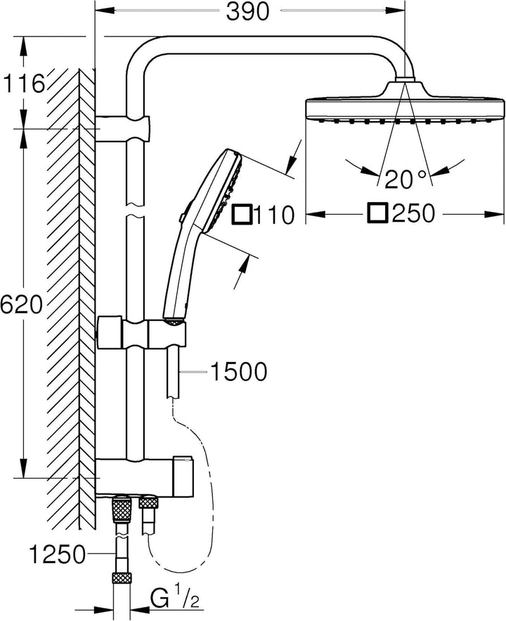 GROHE Vitalio Comfort 250 - Flex Duschsystem mit Umstellung (wassersparend, 2 Strahlarten, flexible