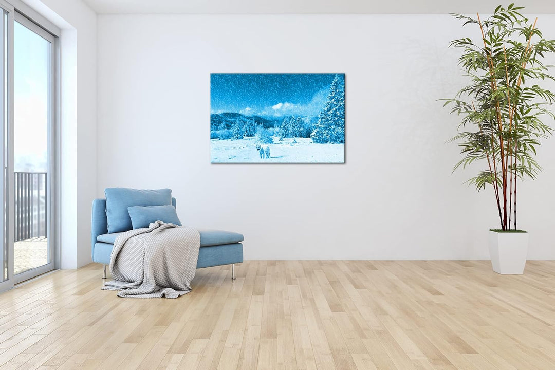 deyoli Tiger im Schneesturm Format 80x60 Effekt: Monocrome Blau als Leinwandbild, Motiv fertig gerah