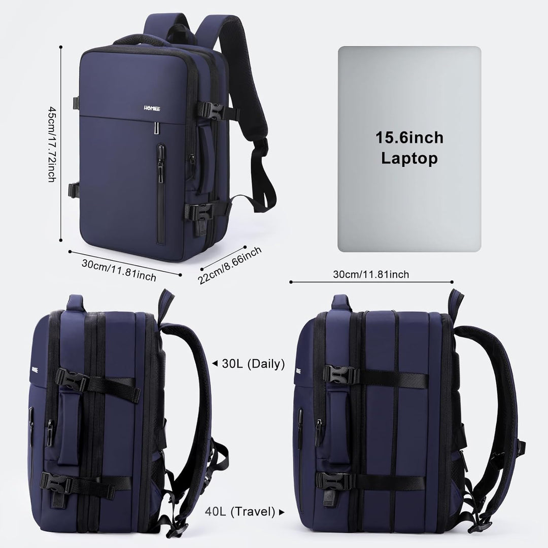 HOMIEE Handgepäck Reiserucksack, Supergross Laptop Rucksack Erweiterbar Diebstahlsicher Wasserabweis