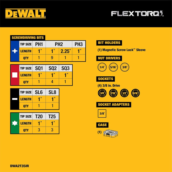 DEWALT Schraubendreher-Bit-Set, Schlagfertig, FlexTorq, 35-teilig (DWA2T35IR), schwarz/silber FlexTo