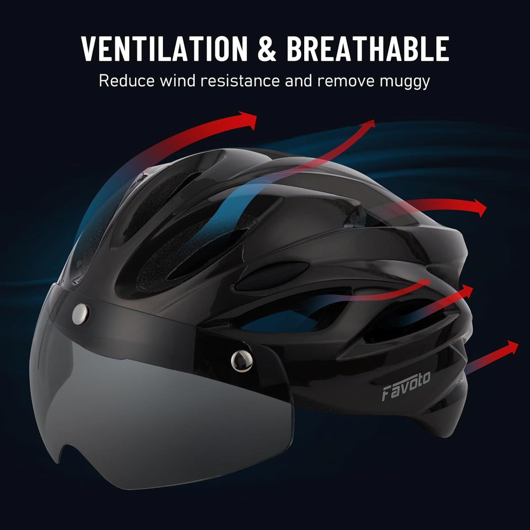 Favoto Fahrradhelm Herren mit Licht - Damenhelm Fahrradhelm Leichtgewicht Atmungsaktiv mit Brille Rü