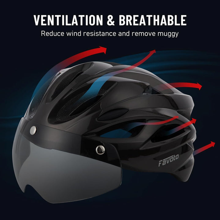 Favoto Fahrradhelm Herren mit Licht - Damenhelm Fahrradhelm Leichtgewicht Atmungsaktiv mit Brille Rü