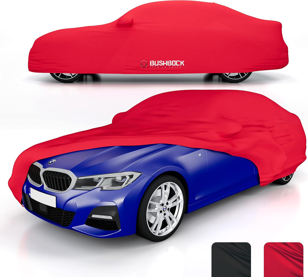 BUSHBOCK® Premium Autoabdeckung Indoor - Satin Schutzhülle Stoff - Abdeckplane Autoplane Autogarage