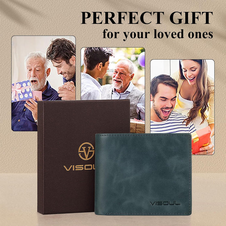 VISOUL Leder Geldbörse Herren mit ID-Fenster/Münzfach & RFID Schutz I Echtleder Geldbeutel für Männe