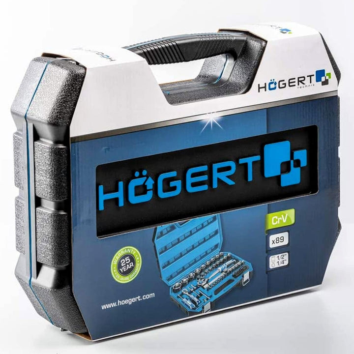 Högert Technik - Werkzeugset I Steckschlüssel, Bits und Zubehör I 1/4” und 1/2” I Legiertem Cr-V-Sta