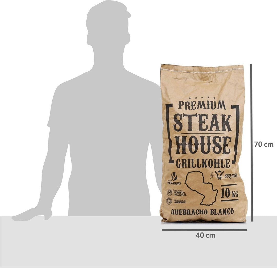 BBQ-Toro Premium Steak House Grillkohle | 10 kg | Querbracho Blanco Kohle | Holzkohle in Restaurant