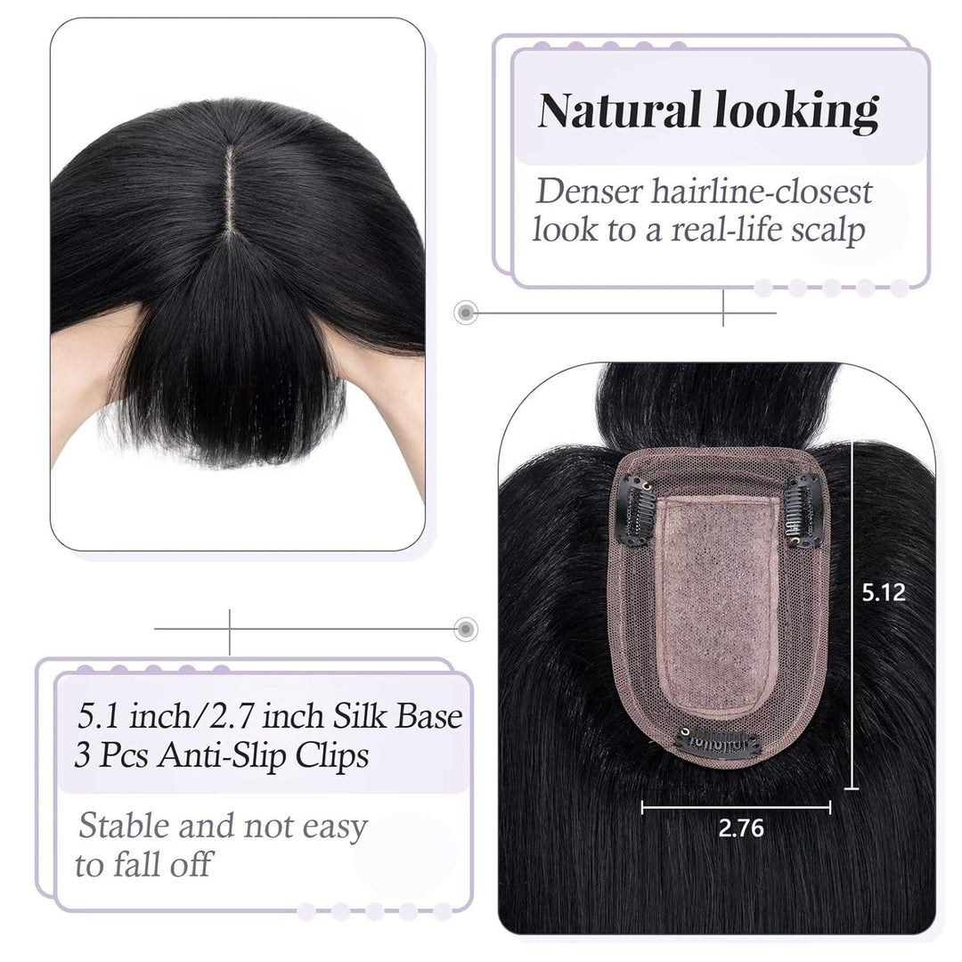 TESS Hair Topper Echthaar Schwarz, 7x13cm Basis Toupet Damen #1 Schwarz mit Pony Haartopper Echthaar