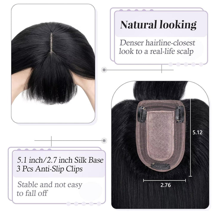 TESS Hair Topper Echthaar Schwarz, 7x13cm Basis Toupet Damen #1 Schwarz mit Pony Haartopper Echthaar