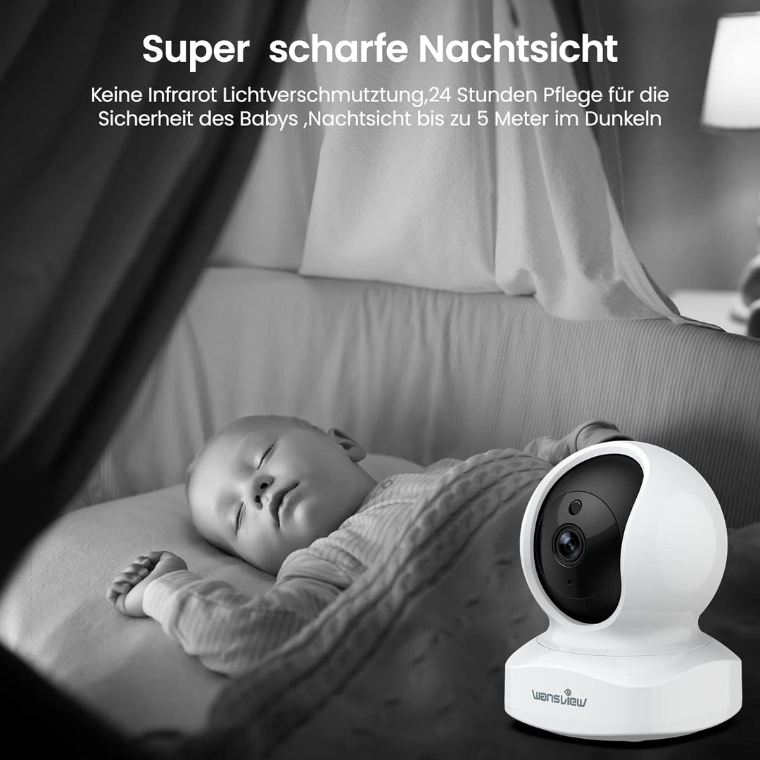 Wansview WLAN IP Kamera,1080P Überwachungskamera innen, 2.4Ghz WiFi schwenkbare Haustier Kamera , Ba