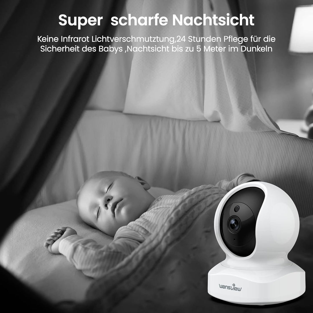 Wansview WLAN IP Kamera,1080P Überwachungskamera innen, 2.4Ghz WiFi schwenkbare Haustier Kamera , Ba