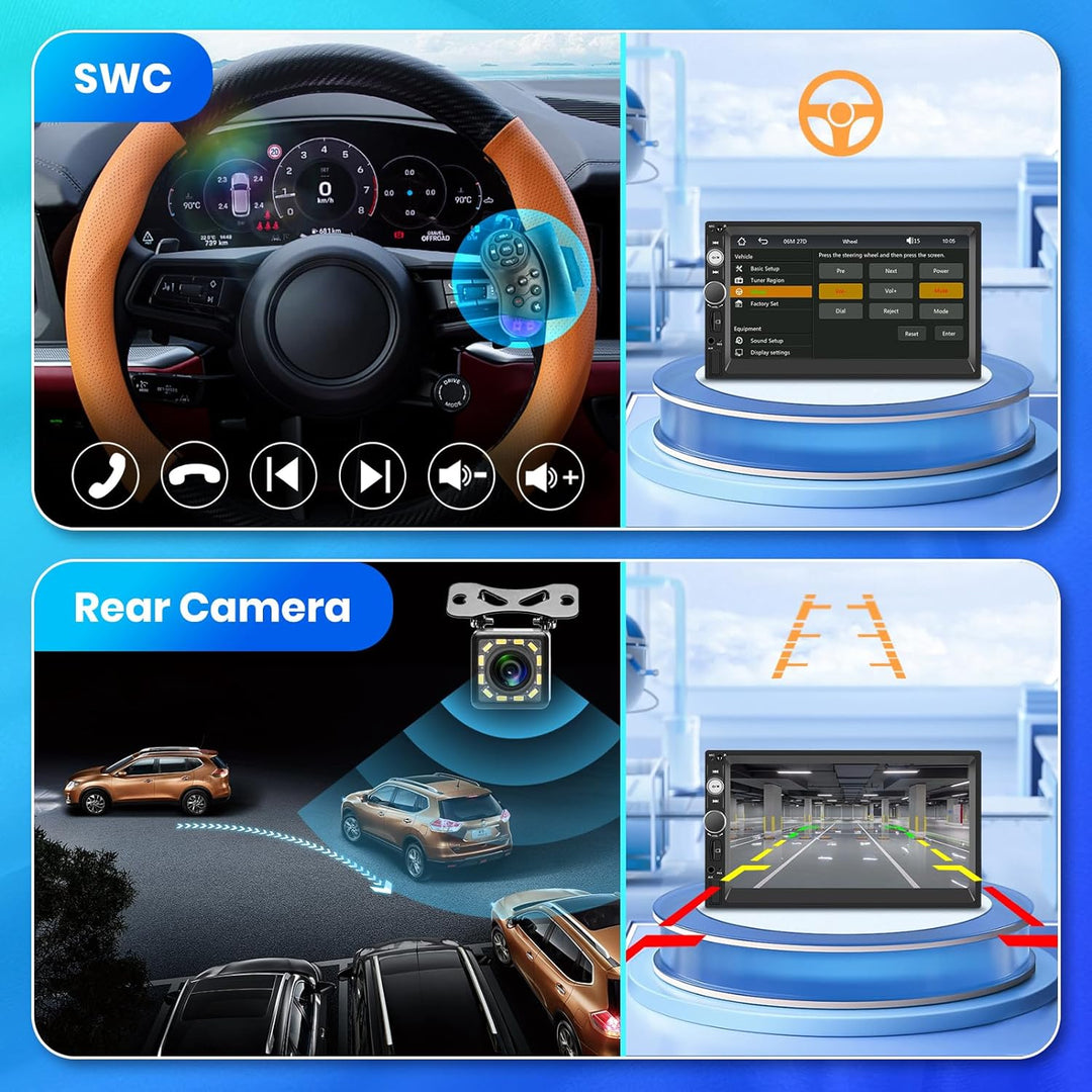 Hodozzy Wireless Carplay Android Auto 2 Din Autoradio, 7 Zoll HD Touchcreen Multimedia Player mit Bl