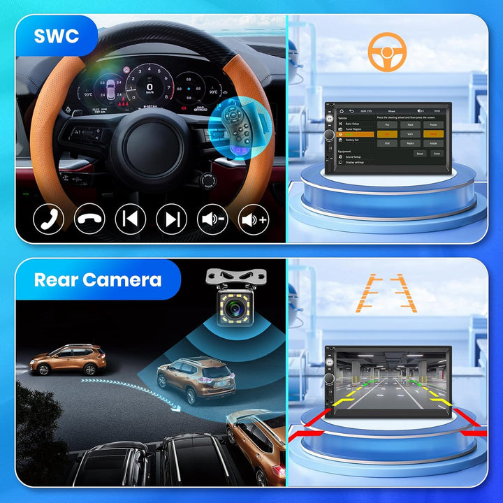 Hodozzy Wireless Carplay Android Auto 2 Din Autoradio, 7 Zoll HD Touchcreen Multimedia Player mit Bl