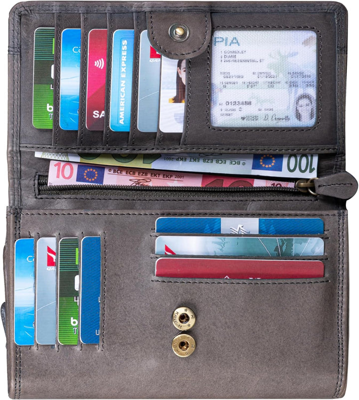 Benthill Portemonnaie Leder Gross - Geldbörse mit RFID Schutz - Geldbeutel aus echtem Rindsleder mit