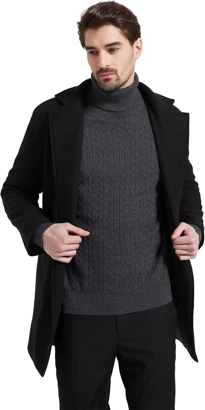 Kallspin Herren Turtleneck Wollmischung Rollkragen Pullover Relaxed Fit Langarm Zopfstrick Jumper S