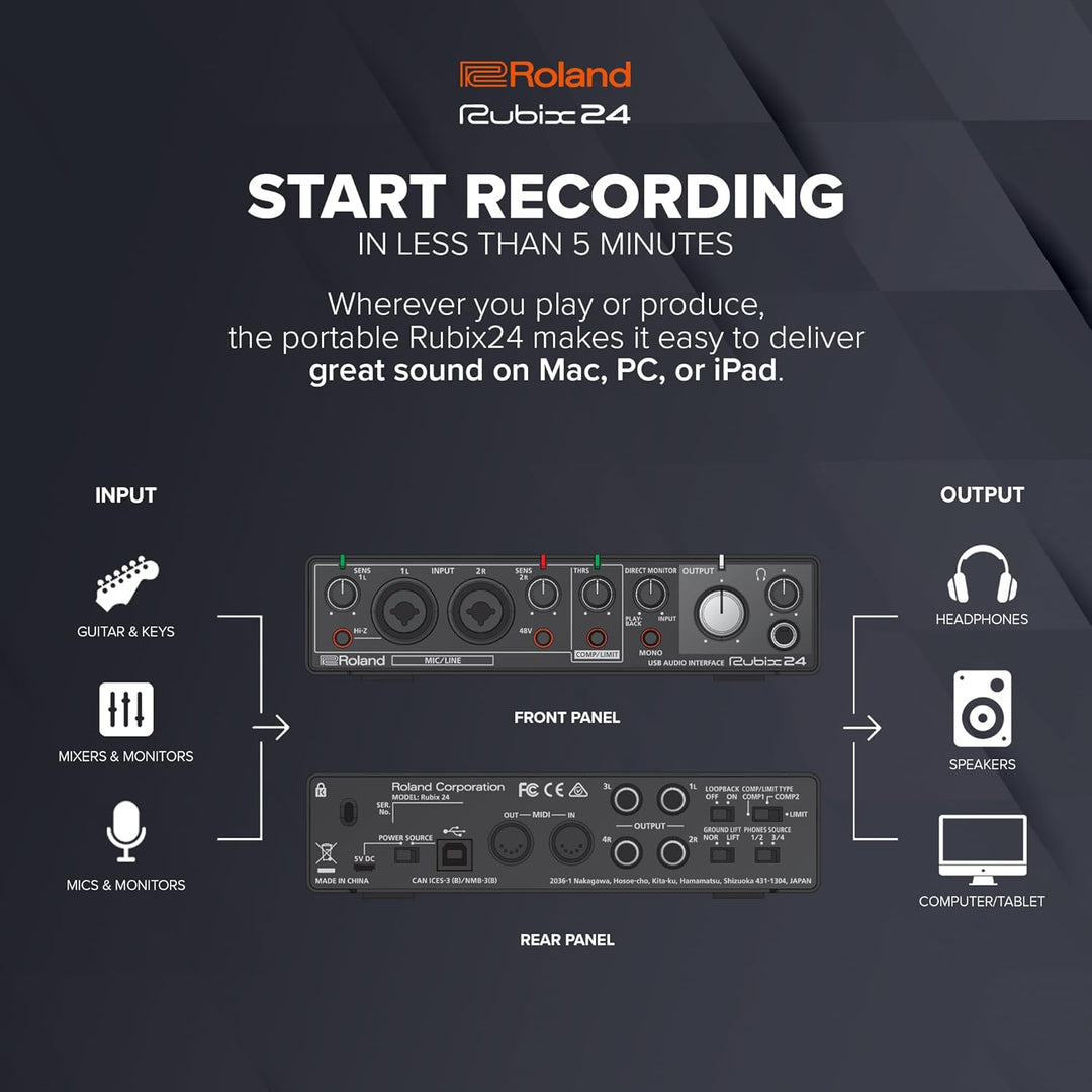 Roland RUBIX24 hochauflösendes Interface mit 2 Ein- und 4 Ausgängen, Hi-Res Interface für Mac, PC un