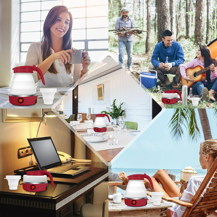 RANJIMA Faltbarer Wasserkessel, 0,6 L Mini Wasserkocher Faltbar Silikon-Camping-Wasserkessel Tragbar