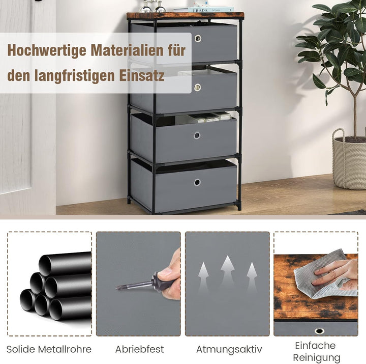 COSTWAY Nachttisch mit Stoffschubladen, Beistelltisch mit Metallrahmen, Aufbewahrungsschrank Stoffko