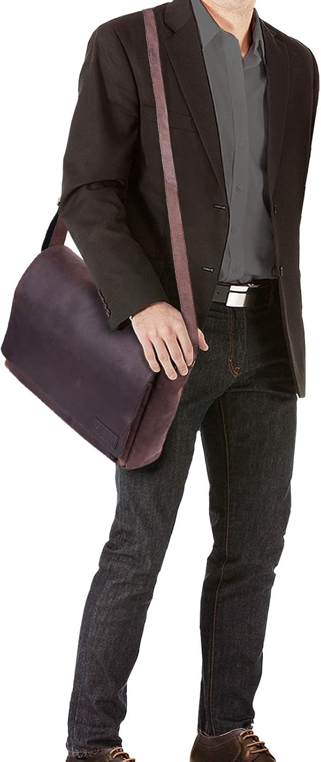 STILORD 'Rick' Schultertasche Leder für 15,6 Zoll Laptop Umhängetasche Aktentasche Bürotasche Unitas