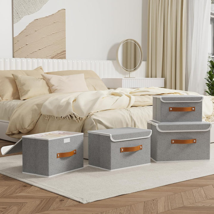 OUTBROS 5 Stück Aufbewahrungsboxen mit Deckel, 33 x 23 x 20 cm, faltbare Stoffboxen, Aufbewahrungskö