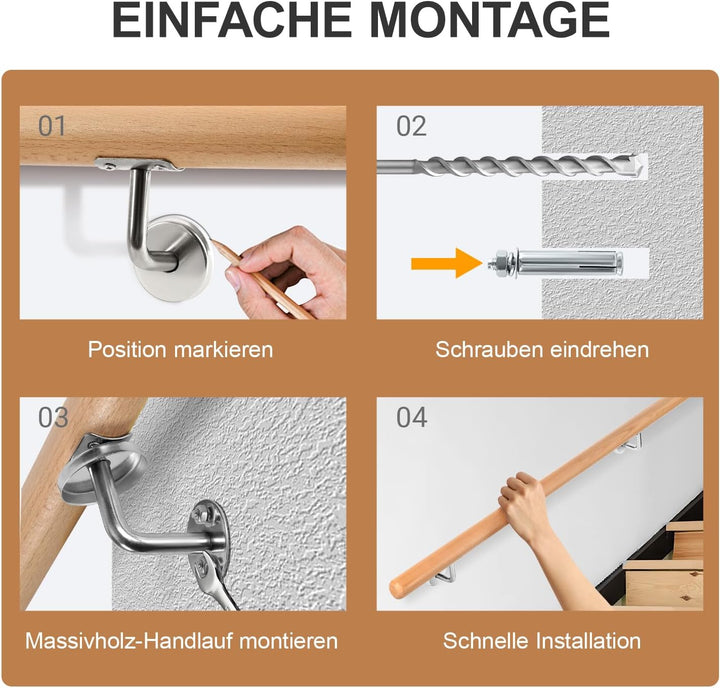 Ikodm Buche Holz Handlauf Treppengeländer 50cm Ø 42mm Geländer für Treppe Treppe Wandhandlauf Wand T